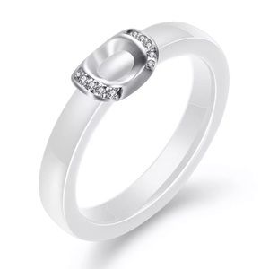 White Ceramic Rings with Cubic Zirconia Thin Rings Birthday Gift For Her Size 7
